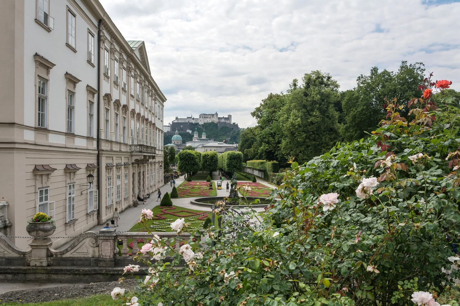 Mirabell Gardens in Salzburg with Hohensalzburg Fortress beyond